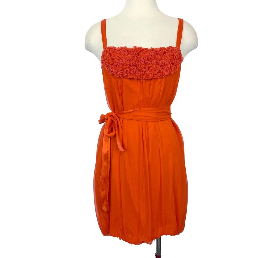 Alice + Olivia Silk Chiffon Slip Mini Dress XS Orange Bubble Hem